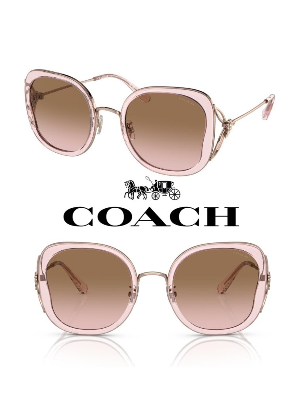 Coach HC7153B Transparent Pink Butterfly Sunglasses w/ Case